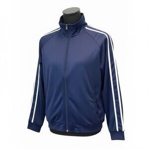 Vintage Champion Track Jacket Navy Blue - 90s Y2K Striped Sleeve - Ladies Medium